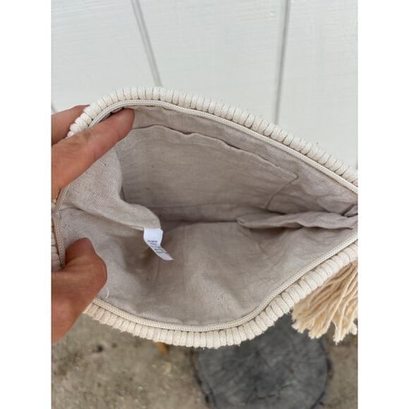 World Market Macrame Crochet Zipper Pouch, 10" x 7", Cream White - Picture 3 of 3